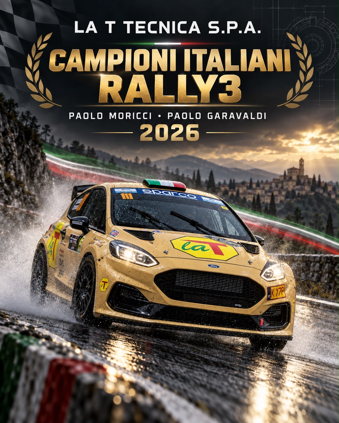 Ford Fiesta Rally3 La T Tecnica – Campioni Italiani Rally3 2026, Paolo Moricci e Paolo Garavaldi